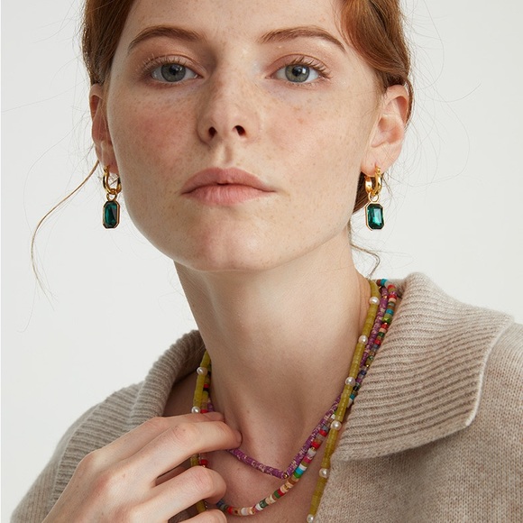 Dangle green emerald earrings, dangle green gem earrings, emerald earrings - Picture 3 of 6